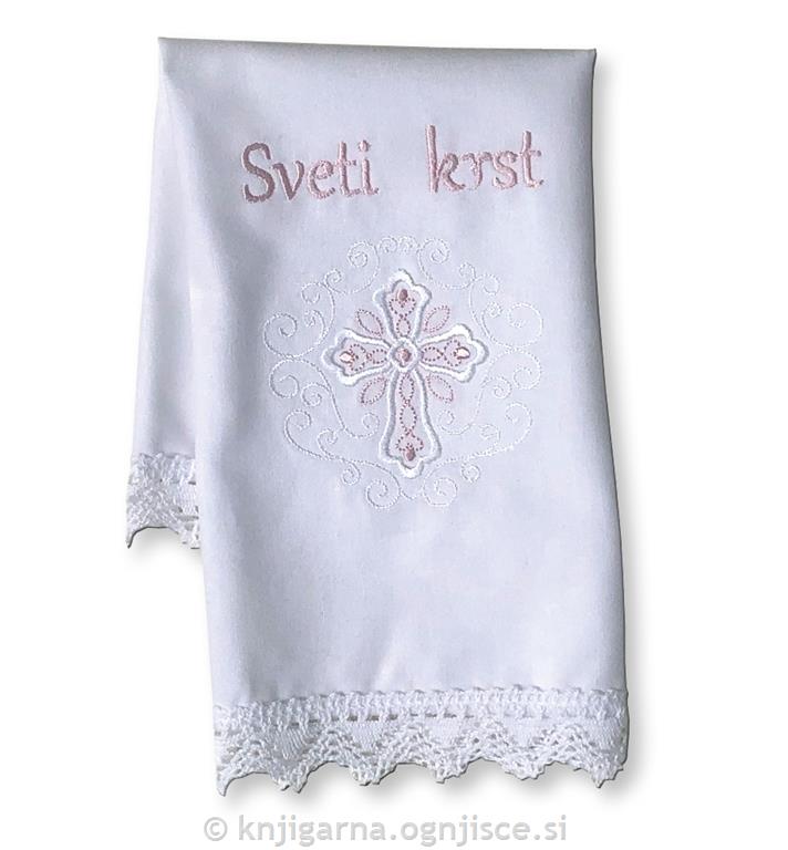 Krstni prtiček Roza križ z vezenjem