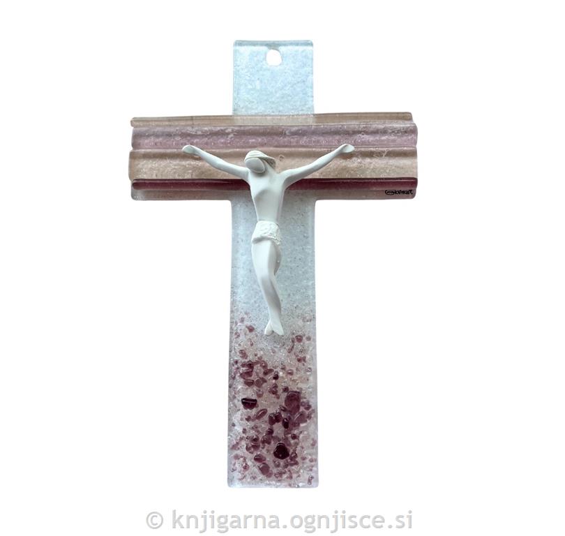 KRIŽ STEKLEN ROŽNAT 25cm