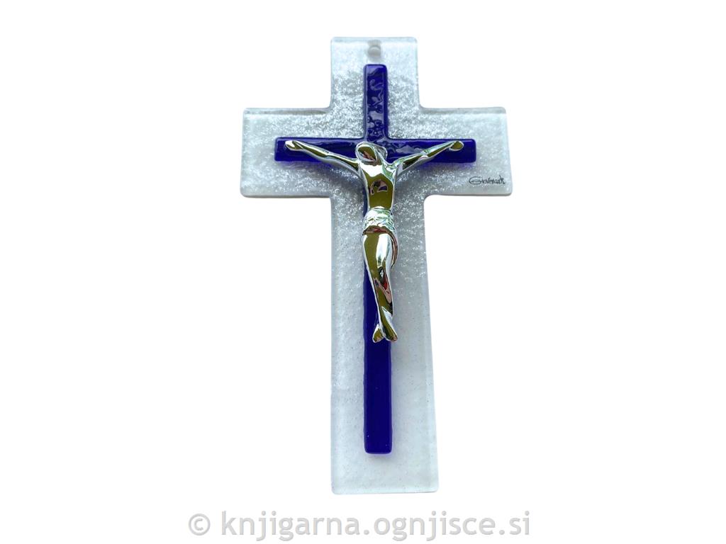 KRIŽ STEKLEN MODER 16cm