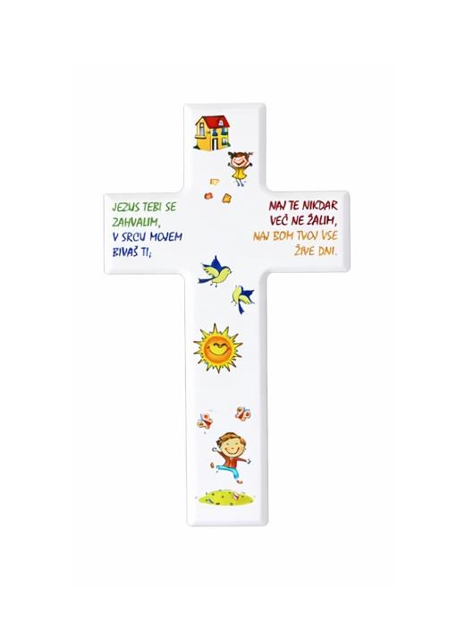 KRIŽ BEL Z OTROŠKO MOLITVIJO C3