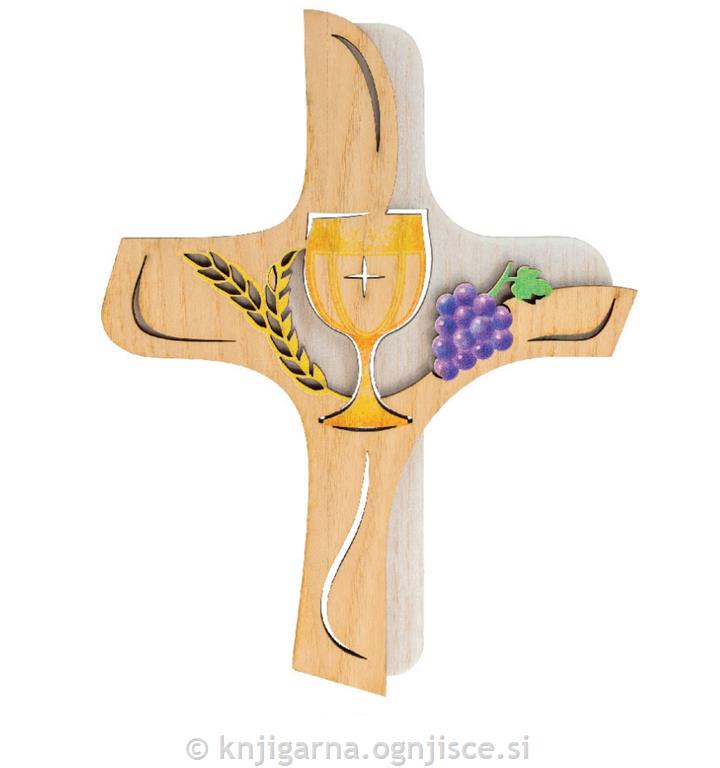 KRIŽ OBHAJILO LESEN DVE PLASTI 13x17 cm