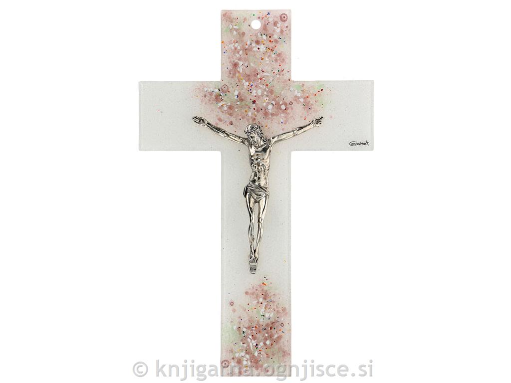 KRIŽ STEKLEN ROZA TOPAZ 16CM