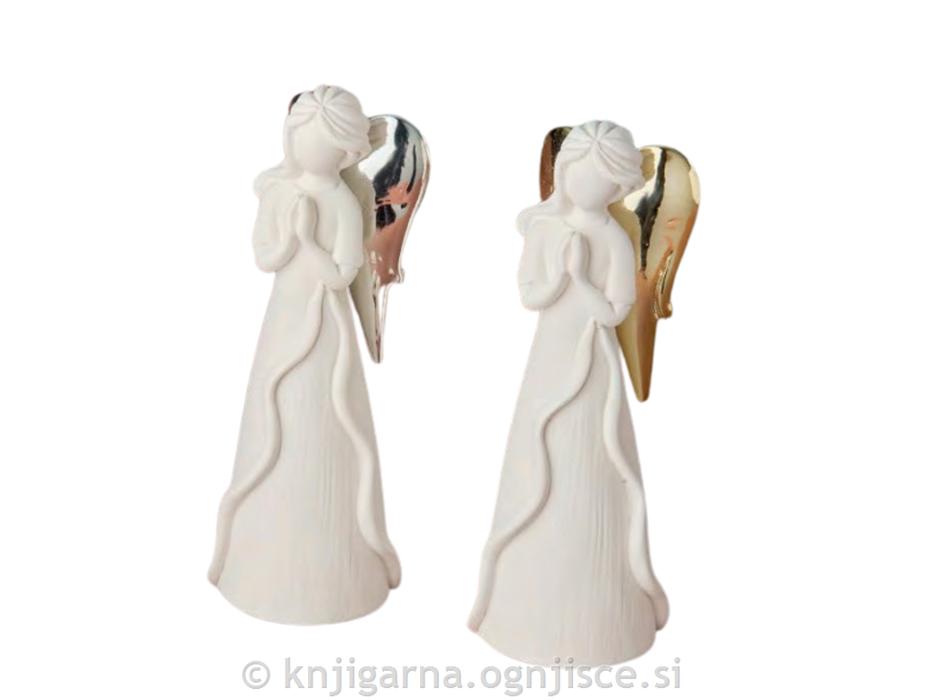 ANGEL V MOLITVI BEL Z ZLATIMI KRILI 12cm