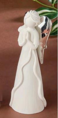 ANGEL V MOLITVI BEL S SREBRNI KRILI 12cm