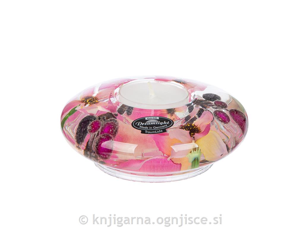 SVEČNIK ZA ČAJNO SVEČKO CVETJE ROZA