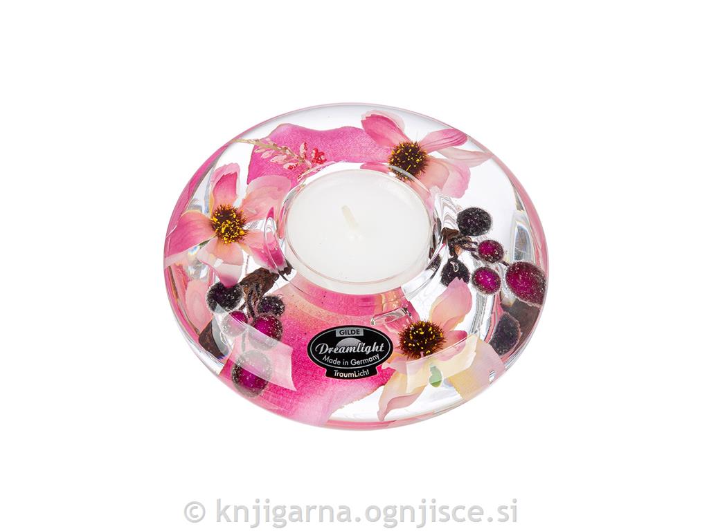 SVEČNIK ZA ČAJNO SVEČKO CVETJE ROZA