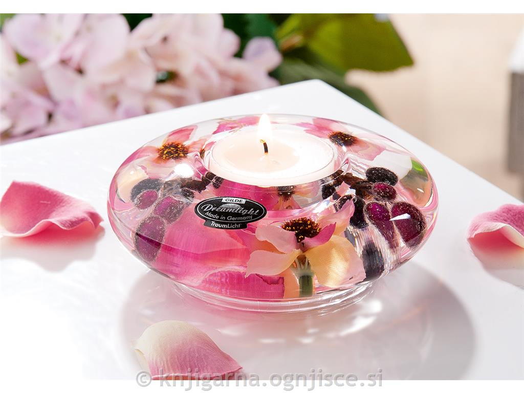 SVEČNIK ZA ČAJNO SVEČKO CVETJE ROZA