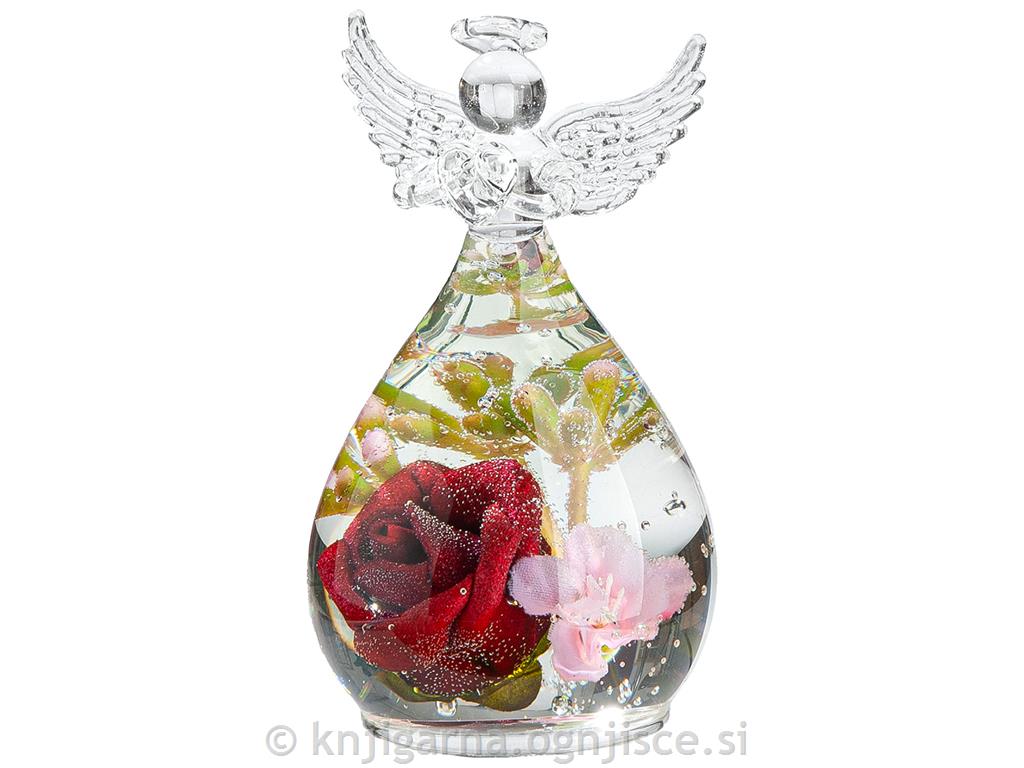 ANGEL STEKLEN RDEČE CVETJE 20cm