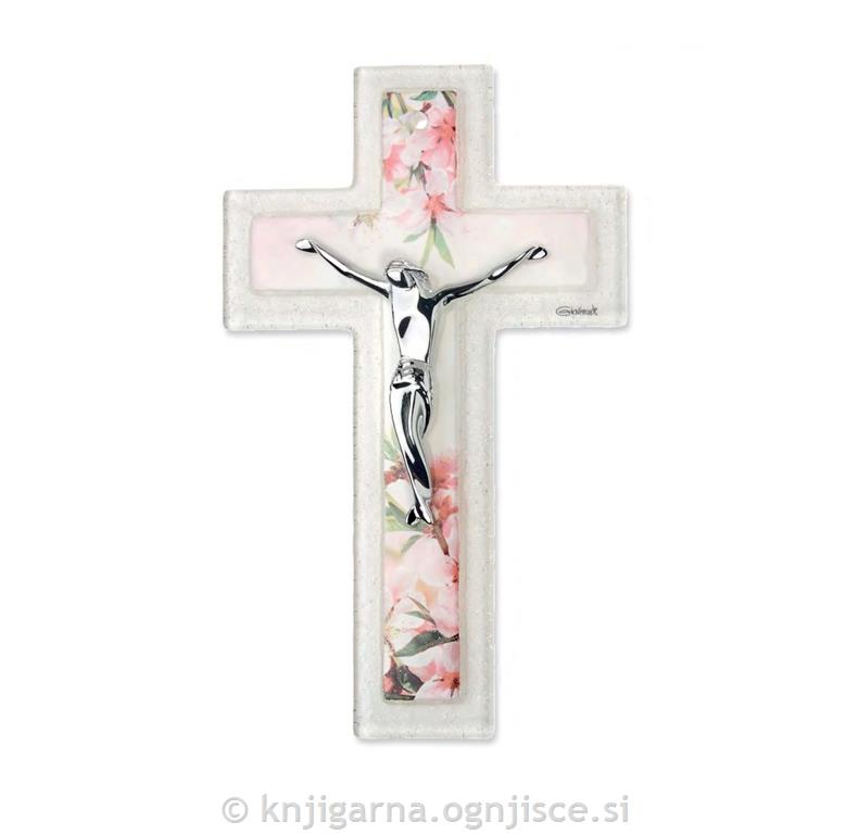 KRIŽ STEKLO ROZA CVETLICE 25cm