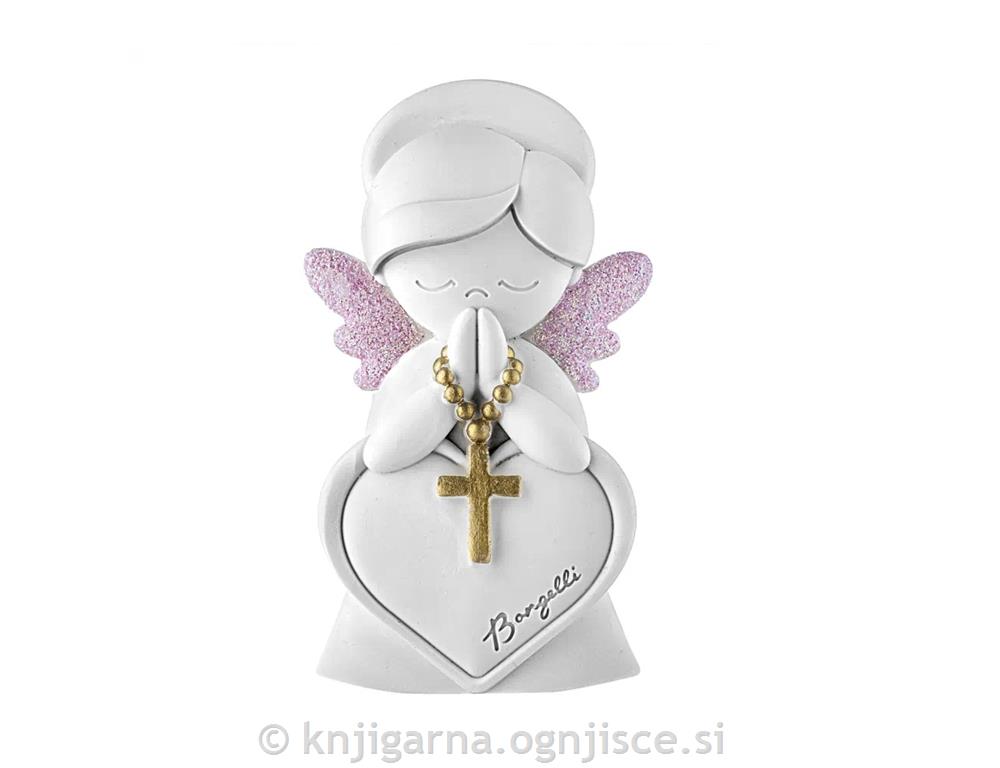 ANGEL S SRCEM IN KRIŽEM ROZA 11cm